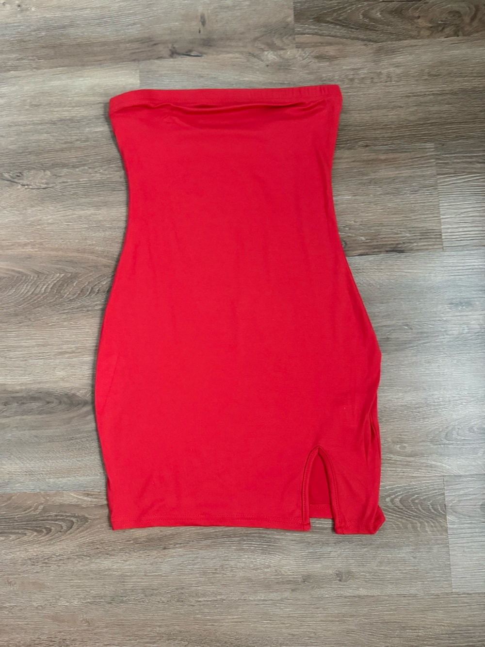 Strapless Red Bodycon Dress with Front Slit